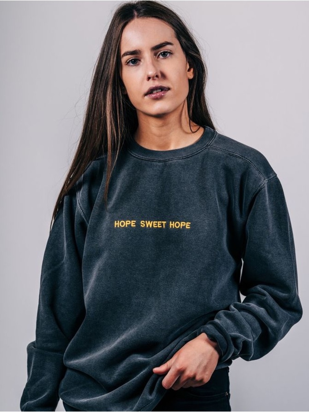 Embroidered 'Hope Sweet Hope' Crewneck Sweatshirt - Teal
